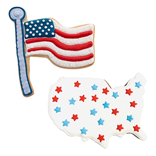 Juego de 2 cortadores de galletas de Estados Unidos fabricados en los Estados Unidos por Ann Clark, mapa de Estados Unidos, bandera estadounidense